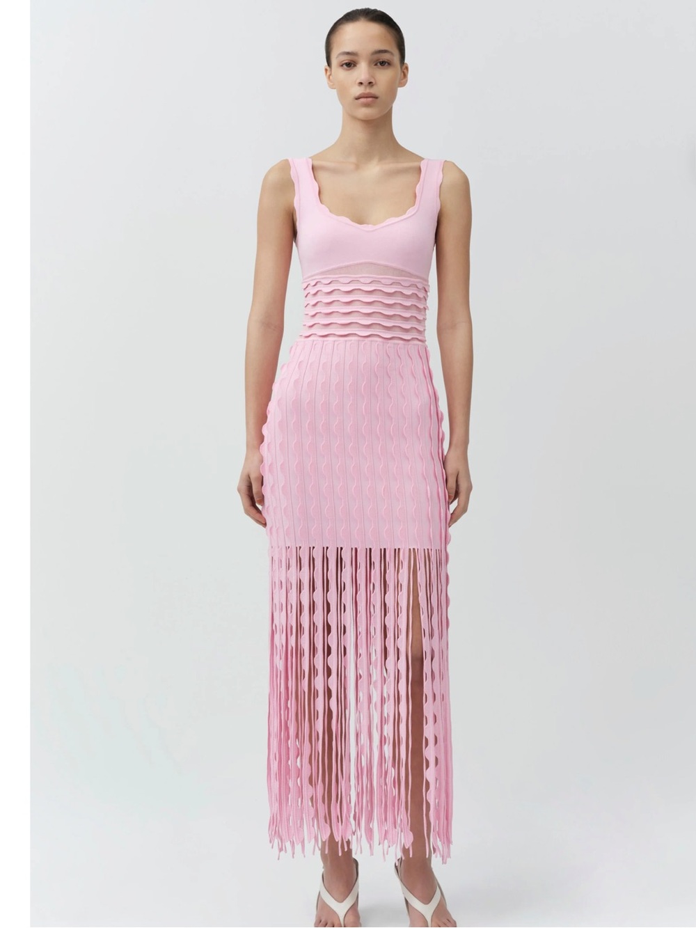 Jonathan Simkhai Pink Scalloped Fringe Maxi Dress